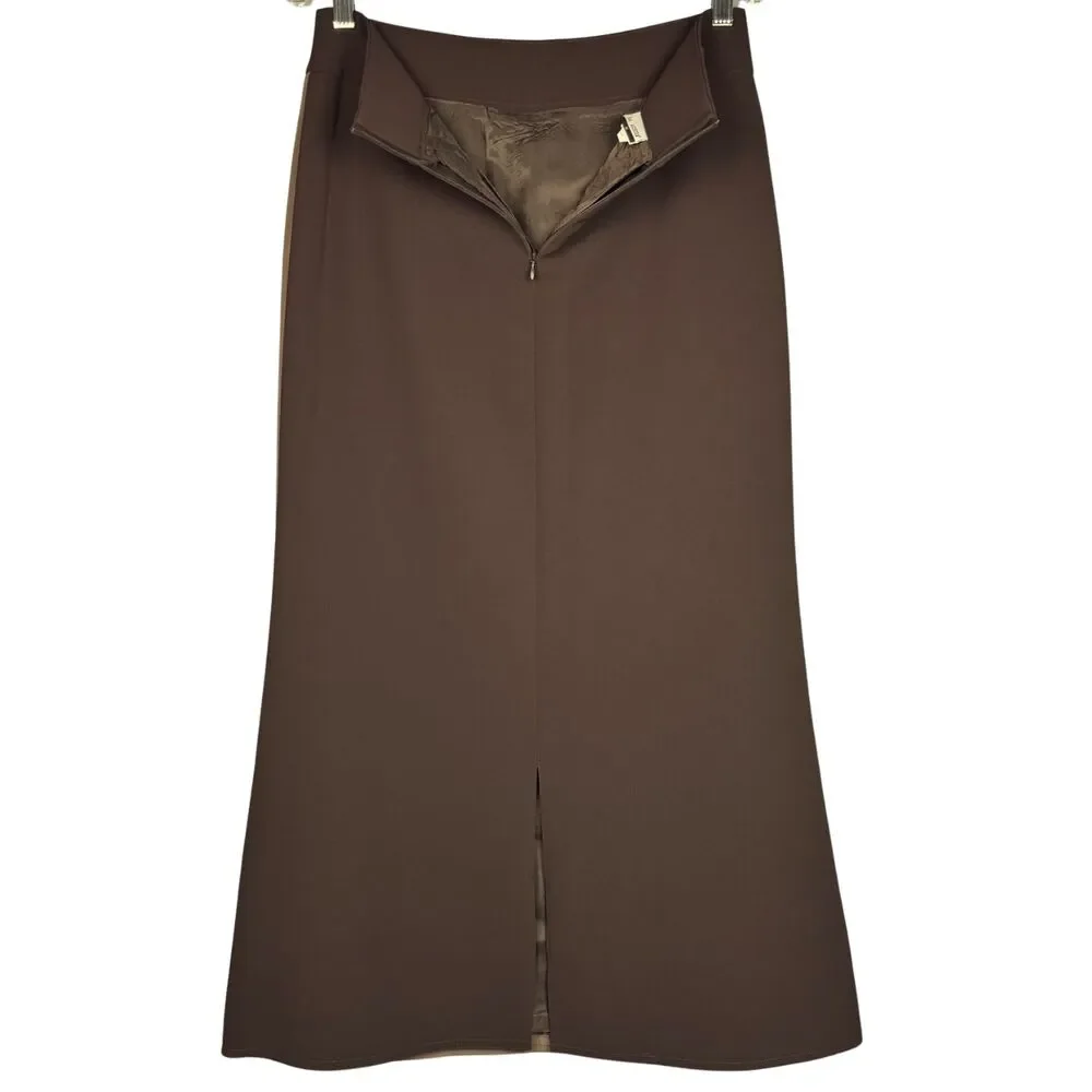 La Gazzetta Long Skirt Womens Lined‎ Zip Slit Belt Loop Sz 8 Brown/Olive Classic